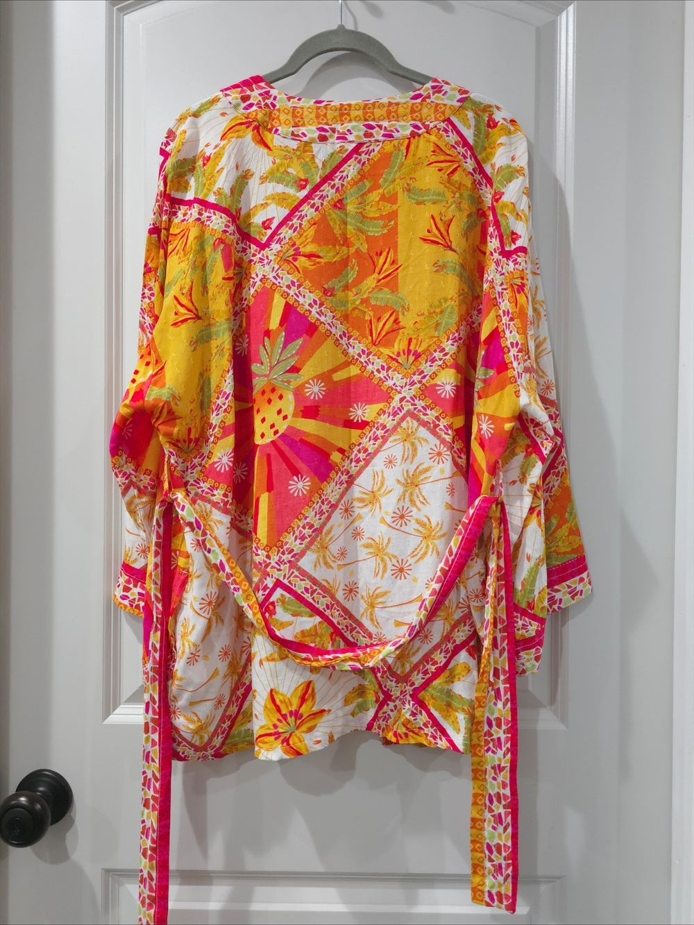 Haute Hippie Vibrant Multicolor Pineapple Floral Tie-Waist Kimono Cardigan, Nwot - Picture 11 of 16